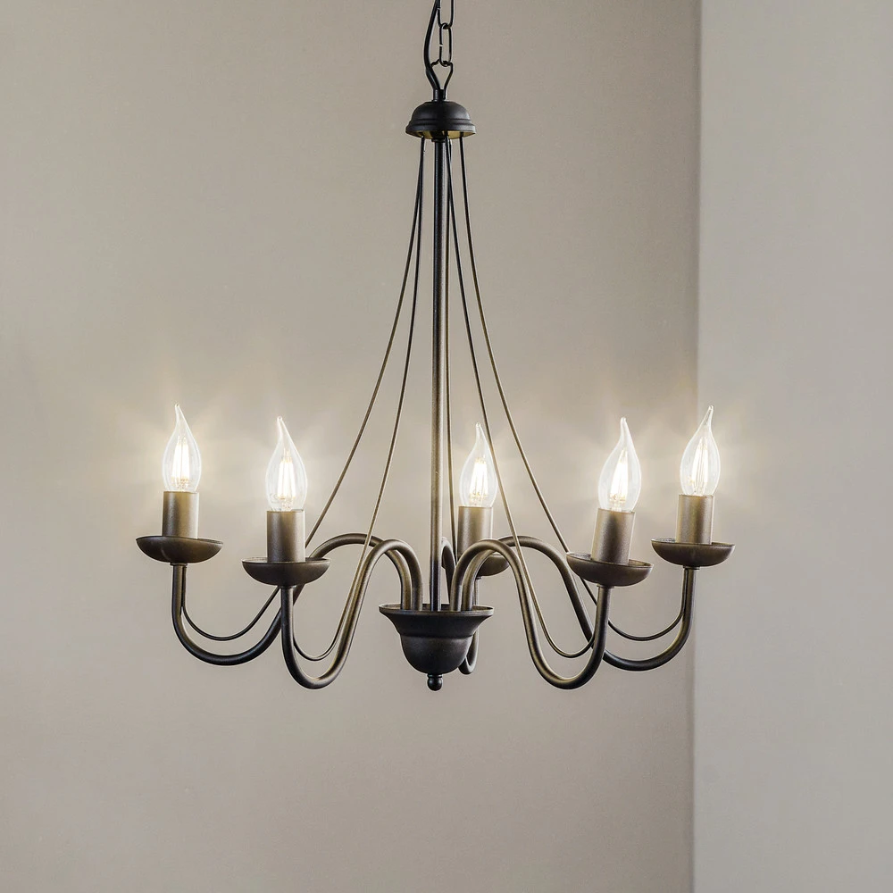 Lustre Malbo à 5 lampes en noir pour entrée et couloir