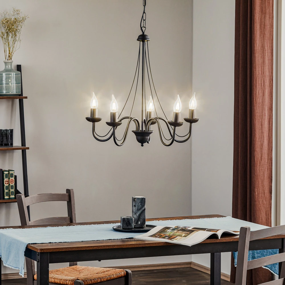 Lustre Malbo à 5 lampes en noir pour entrée et couloir
