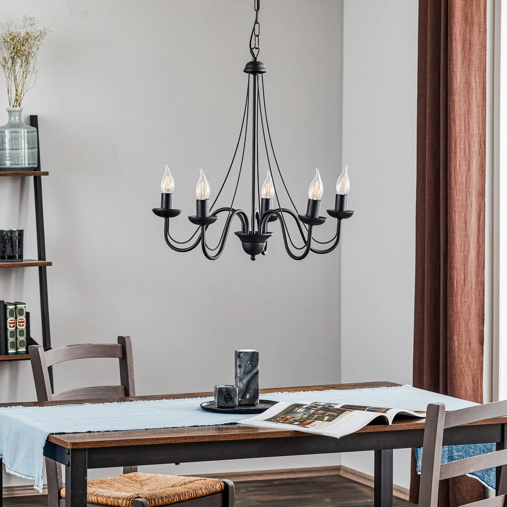 Lustre Malbo à 5 lampes en noir pour entrée et couloir