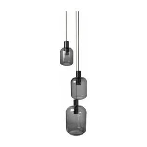 Lustre noir 3 pendels verre fumée 100 cm.. Sans outil d'installation
