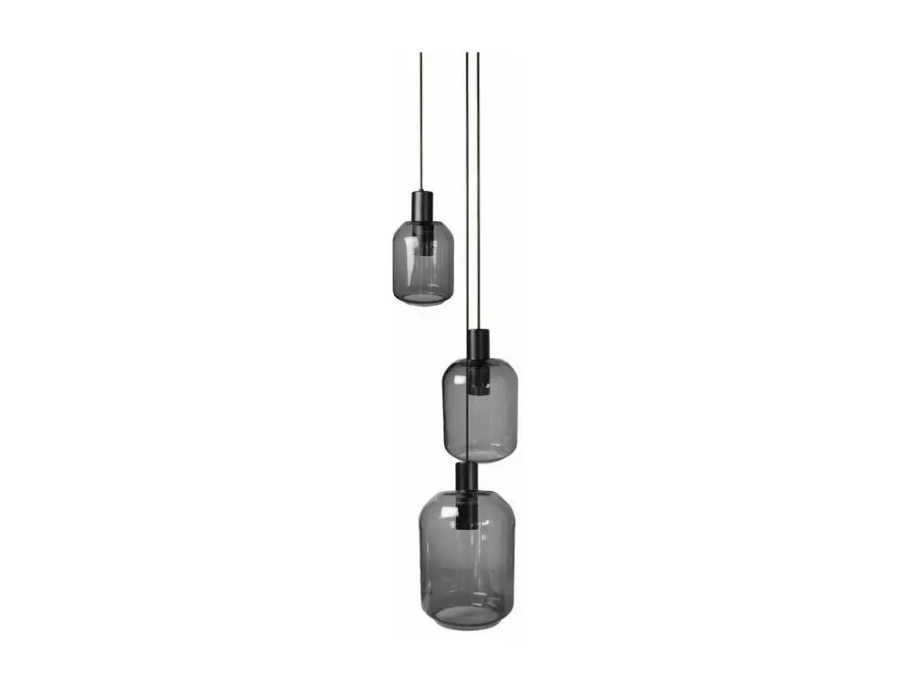 Lustre noir 3 pendels verre fumée 100 cm.. Sans outil d'installation