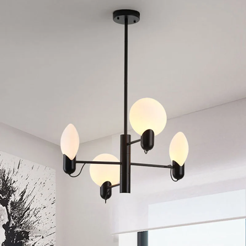 Lustre rond réglable à 4 lumières, luminaire suspendu actuel avec abat-jour en verre, noir/or