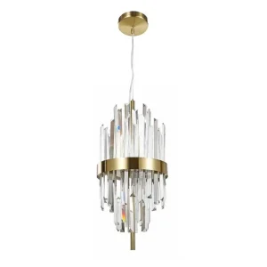 Lustre , suspension en acier inoxydable et verre - H. 55 cm - Doré - LANGLEY - Installation Facile