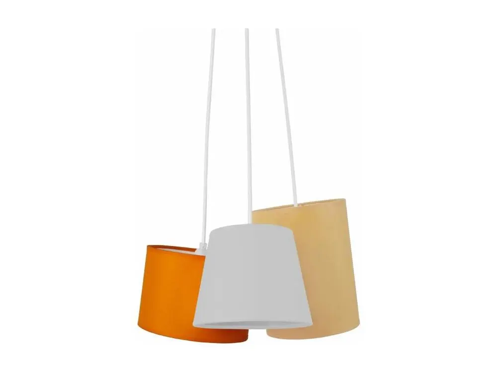 Lustre 3 suspensions grappe abat-jours orange,beige, blanc 90 cm. pour plafonds suspendus
