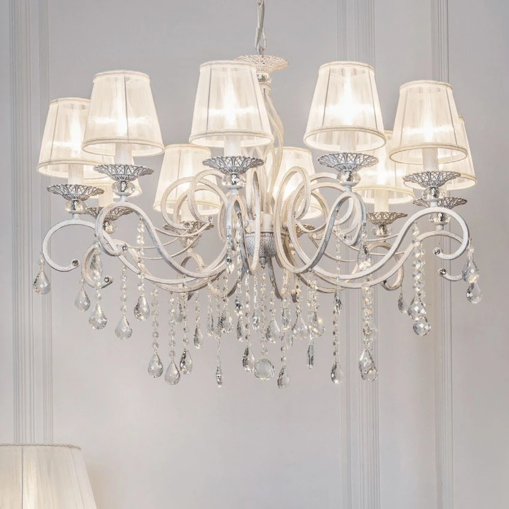 Maytoni lustre Grace, blanc, 10 lampes, organza Sans outil d'installation
