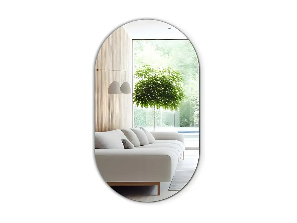 Miroir mural argenté à suspendre pour le salon, ovale, 40 cm x 70 cm avec diffuseur opale