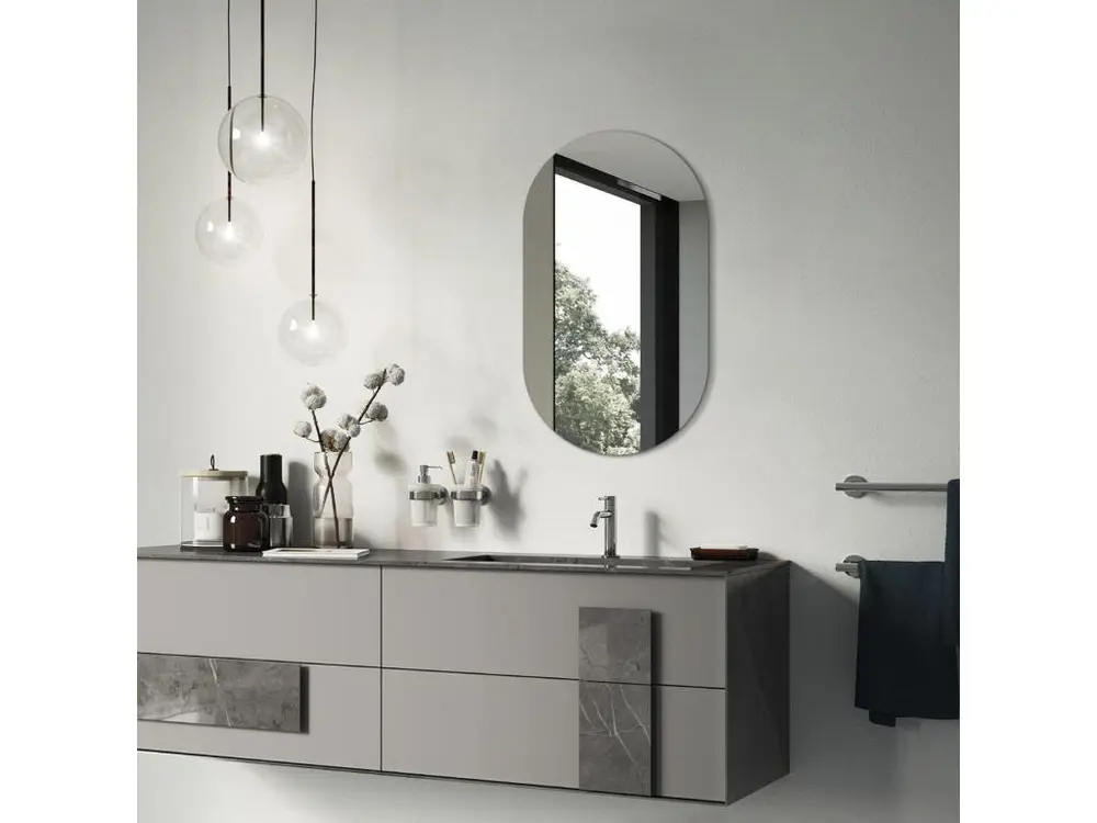 Miroir mural argenté à suspendre pour le salon, ovale, 40 cm x 70 cm avec diffuseur opale