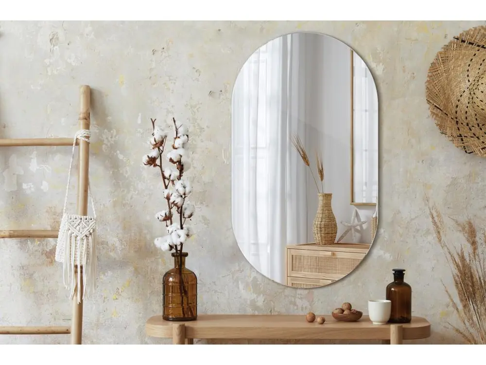 Miroir mural argenté à suspendre pour le salon, ovale, 40 cm x 70 cm avec diffuseur opale