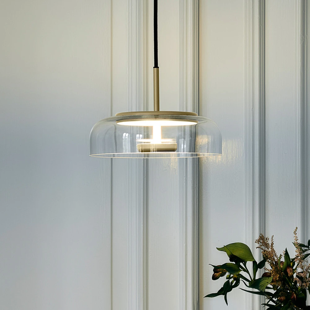 Nuura suspension LED Blossi 1, or / cristallin, Ø 23 cm, verre IP44 pour salle de bain