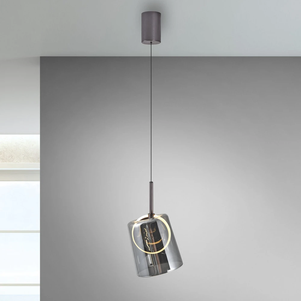 Paul Neuhaus Suspension LED Zula, gris fumé, Ø 15 cm, verre en acrylique dépoli