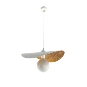 PIUMA Suspension, 1X E27, max 42W, métal, blanc mat/feuille d'or, D.40cm en acrylique dépoli