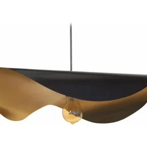 Plafonnier Design Moderne GRANDE MADAME - Suspension chapeau de dame métal noir et or