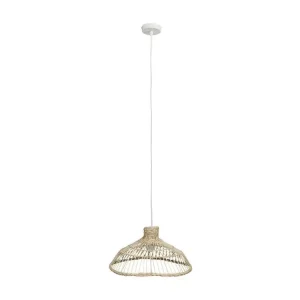 Plafonnier Design Moderne Lampe Suspension en Bambou "Guin" 120cm Sable