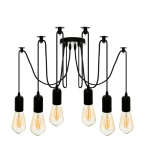 Plafonnier Design Moderne Luminaire lustre 6 suspensions en métal noir