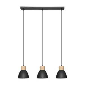 Plafonnier Design Moderne Luminaire Suspension 3 Têtes en métal Noir H 100 cm