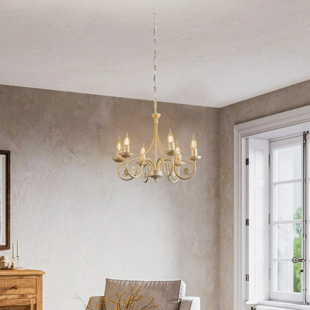 Plafonnier Design Moderne Lustre Ayleen à six lampes 1 niveau, blanc