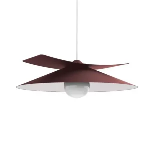 Plafonnier Design Moderne MILLER Suspension, 1X E27, max 42W, métal, rouge cowhide/blanc, D.40cm