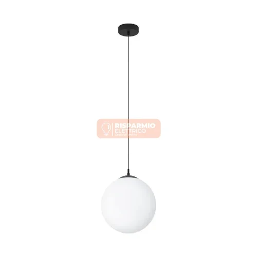 Plafonnier Design Moderne SOSPENSIONE EGLO RONDO 3 Ø30 CM – VETRO OPALE & STRUTTURA NERA