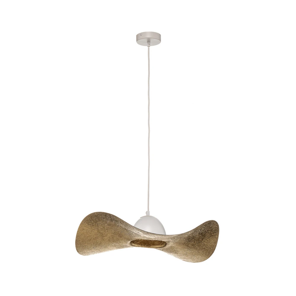 Plafonnier Design Moderne Suspension Jil, abat-jour arqué, blanche/dorée