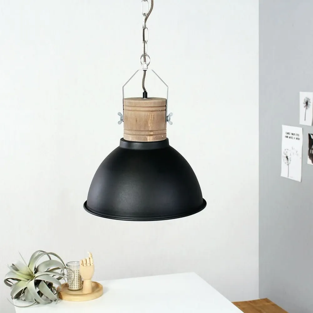 Plafonnier Design Moderne Suspension Noir Bois Scandinave | Cory