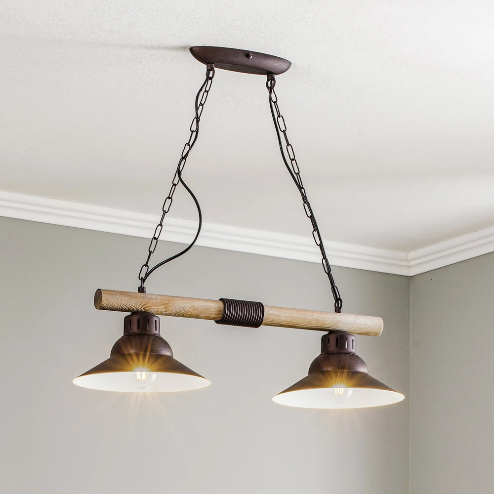 Plafonnier Design Moderne Suspension West abat-jour cuivre, deux lampes