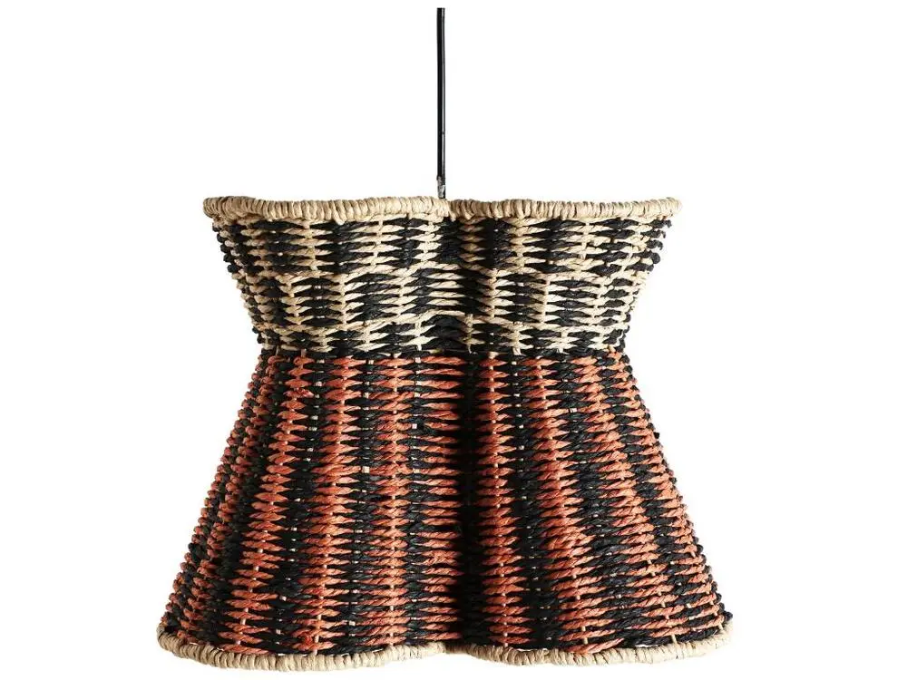 Plafonnier en fibre naturelle, corde et fer en noir et naturel 38x38x31 Sans outil d'installation