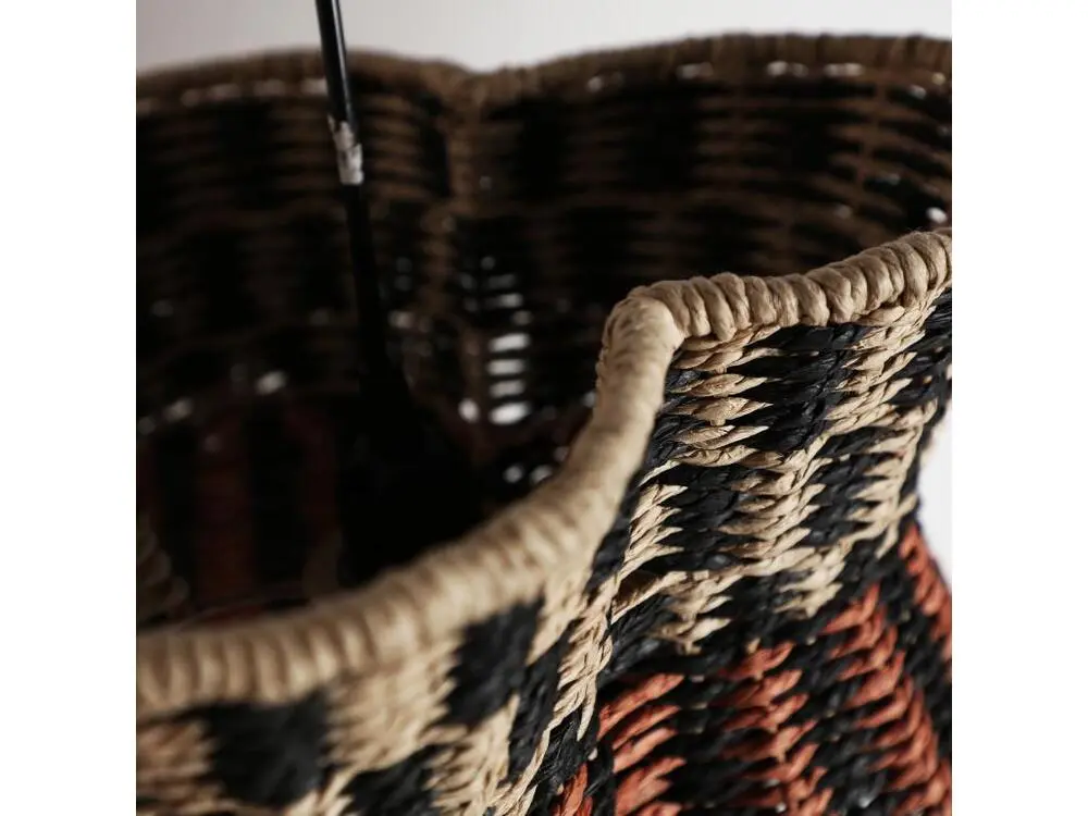 Plafonnier en fibre naturelle, corde et fer en noir et naturel 38x38x31 Sans outil d'installation