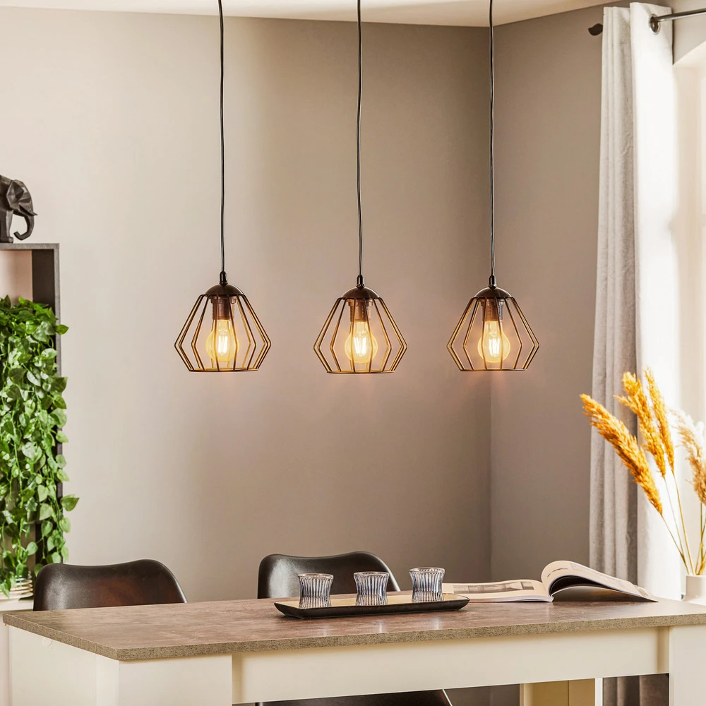 Plafonnier à lumière directionnelle Suspension Agat noire, à 3 lampes allongée