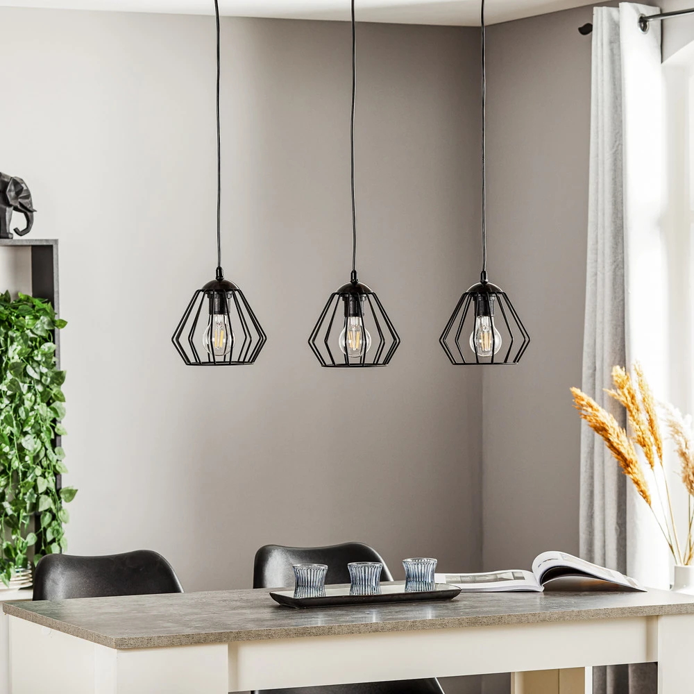 Plafonnier à lumière directionnelle Suspension Agat noire, à 3 lampes allongée