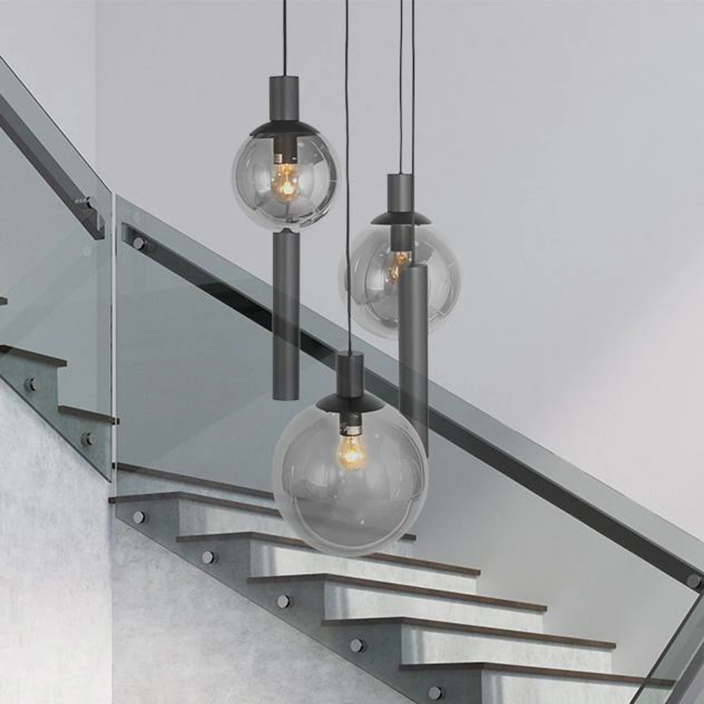 Plafonnier à lumière directionnelle Suspension Bollique, 5 lampes rondes, noir, GU10 + E27