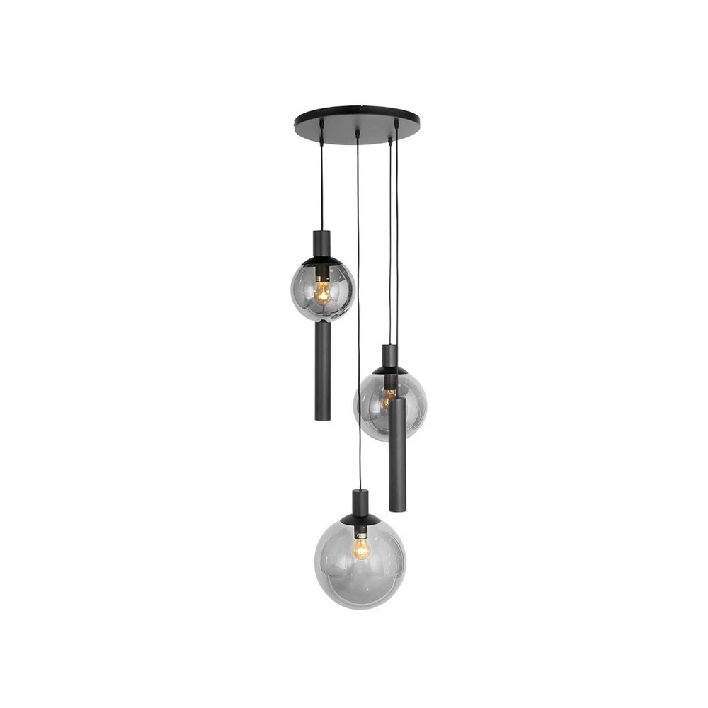 Plafonnier à lumière directionnelle Suspension Bollique, 5 lampes rondes, noir, GU10 + E27