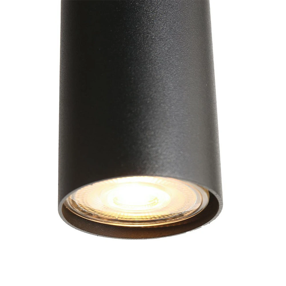 Plafonnier à lumière directionnelle Suspension Bollique, 5 lampes rondes, noir, GU10 + E27