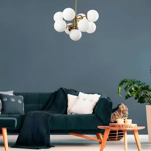 Plafonnier à lumière directionnelle Suspension lustre en métal - luminaire D. 70 x H. 80 cm - Blanc et doré - MUDONI