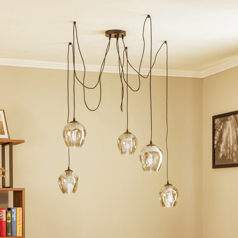 Plafonnier à lumière directionnelle Suspension Starla décentrée, 5 lampes, graphite