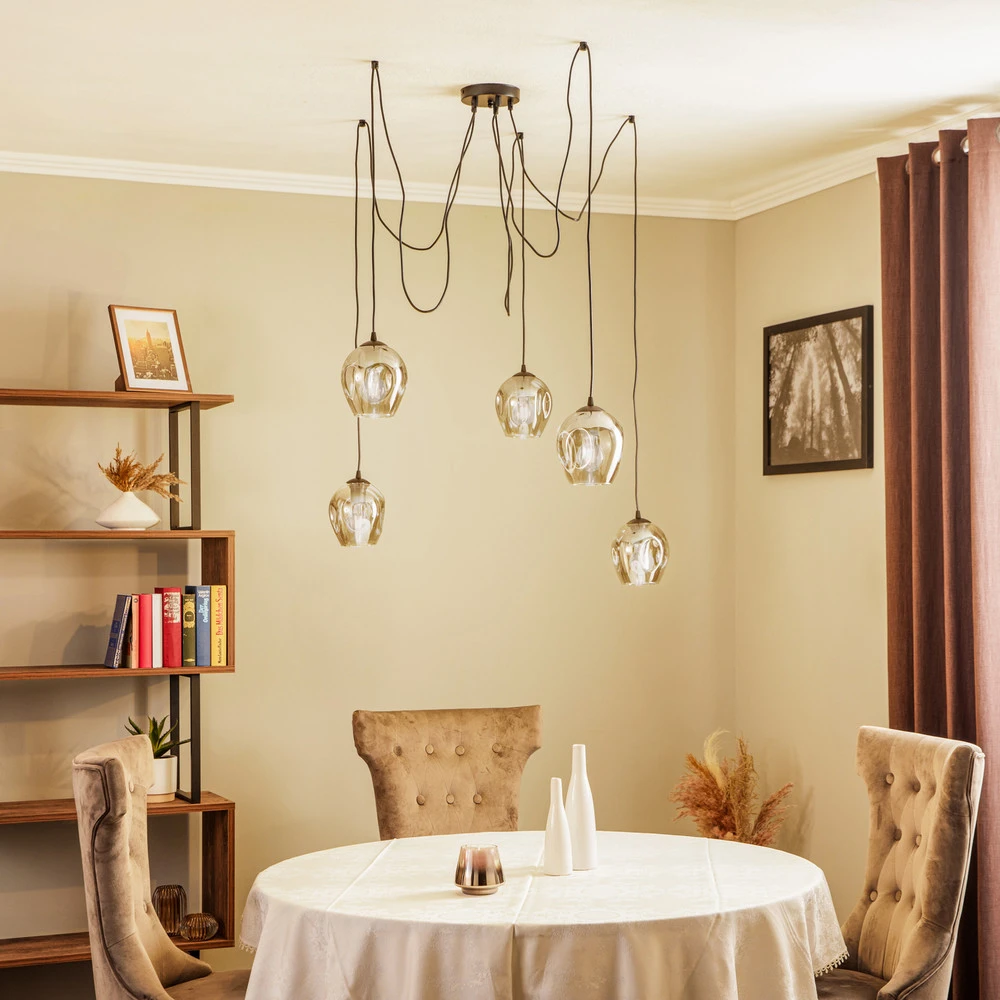 Plafonnier à lumière directionnelle Suspension Starla décentrée, 5 lampes, graphite