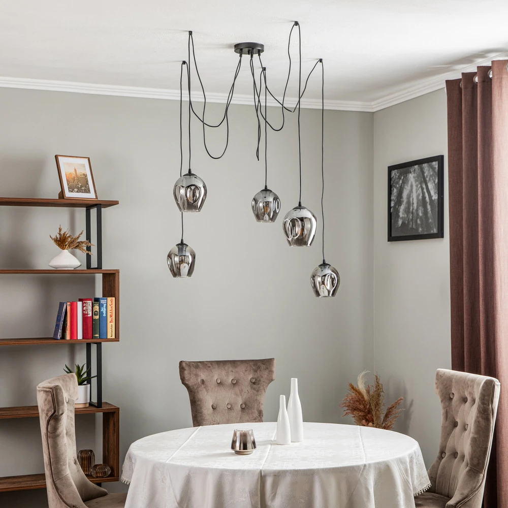 Plafonnier à lumière directionnelle Suspension Starla décentrée, 5 lampes, graphite