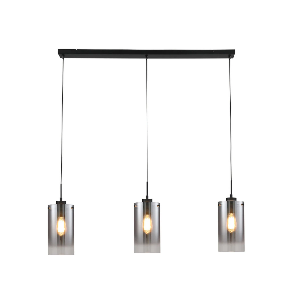 Plafonnier à lumière directionnelle Suspension Ventotto, noir/fumée, longueur 105 cm, à 3 lampes.