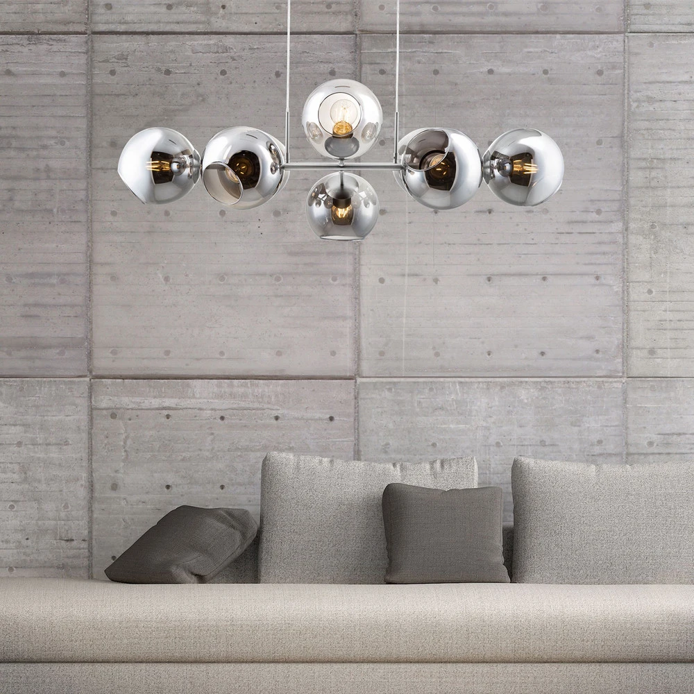 Plafonnier à lumière directionnelle Suspension en verre Pilar, à 8 lampes, gris fumé