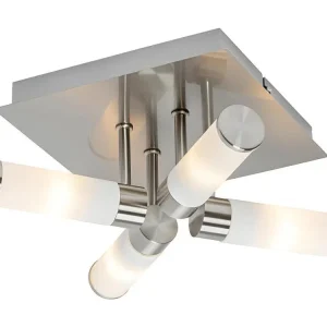 Plafonnier de salle de bain actuel en acier 4 lumières IP44 - Bath en acrylique dépoli
