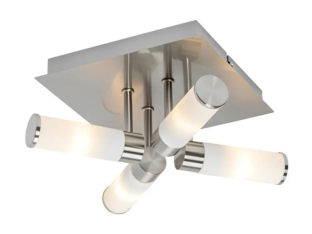 Plafonnier de salle de bain actuel en acier 4 lumières IP44 - Bath en acrylique dépoli