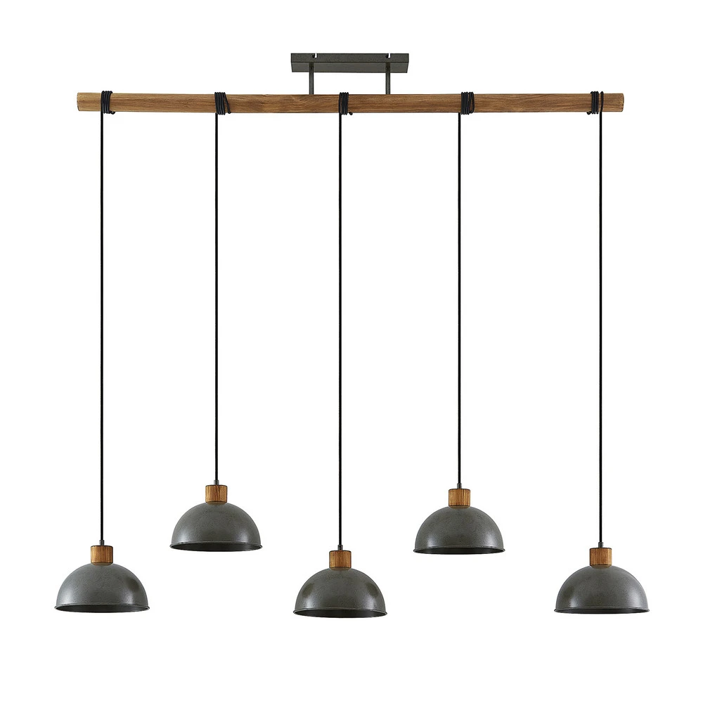 Plafonnier à suspension réglable Lindby suspension Durbis, 149 cm, noir, à 5 lampes, bois
