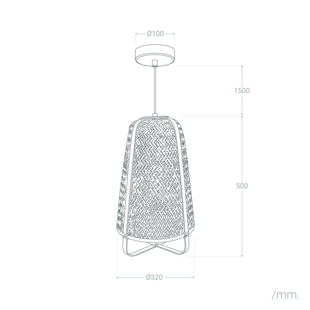 Plafonnier à suspension réglable Luminaire suspendu Beira en bambou avec éclairage LED intégré.