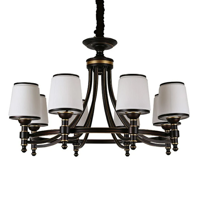 Plafonnier à suspension réglable Suspension à abat-jour conique noir, lustre rustique en verre nervuré pour salle à manger