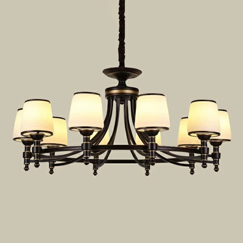 Plafonnier à suspension réglable Suspension à abat-jour conique noir, lustre rustique en verre nervuré pour salle à manger