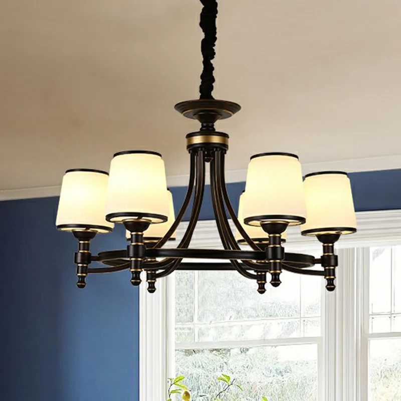 Plafonnier à suspension réglable Suspension à abat-jour conique noir, lustre rustique en verre nervuré pour salle à manger