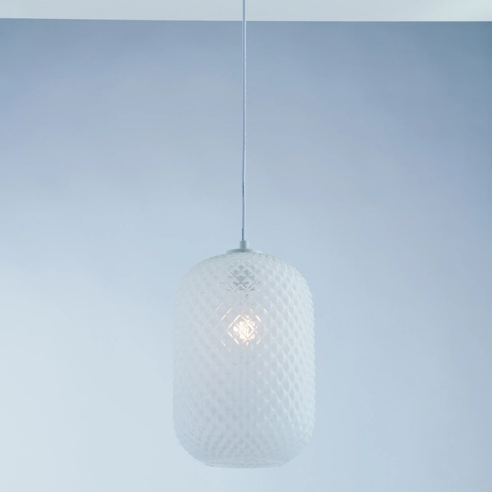 Plafonnier à suspension réglable Suspension Ashford S15 abat-jour verre blanc