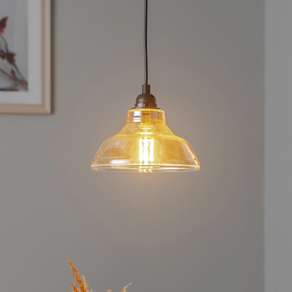 Plafonnier à suspension réglable Suspension Dilberay 321-S à 1 lampe ambre/noir verre Ø 20 cm
