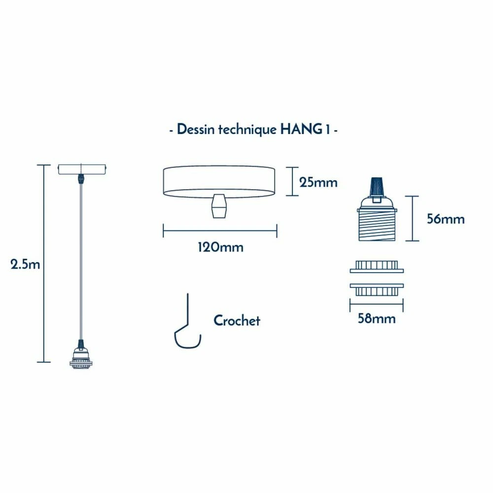 Plafonnier à suspension réglable Suspension hang luminaire 1 corde - coton édition limitée bastille