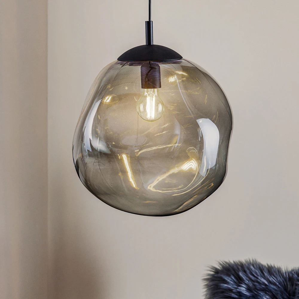 Plafonnier à suspension réglable Suspension en verre Sol, Ø 35cm, noir/gris fumée