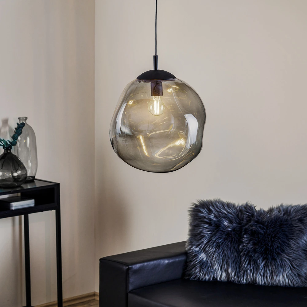 Plafonnier à suspension réglable Suspension en verre Sol, Ø 35cm, noir/gris fumée